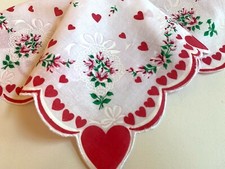 Beautiful New Valentine Hearts Hankie Handkerchief Rose Bouquets Ribbons
