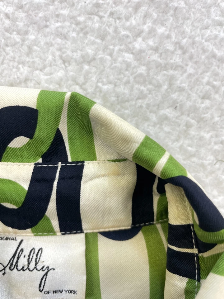 Milly Green Navy Chain Print Shirt Dress Size 8 Women’s Belted Button Front - Image 3 of 4