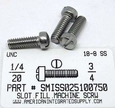 1/4-20x3/4 Fillister Head Slotted Machine Screws 18-8 Stainless steel (12)