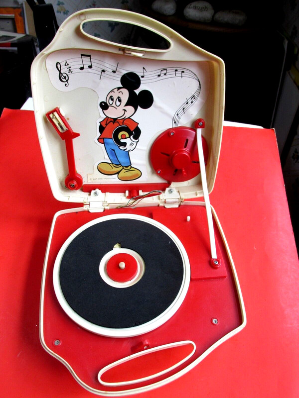 MICKEY MOUSE RECORD PLAYER 45'S BATTERY POWER PORTABLE 50S 60S ORIGINAL RARE OLD
