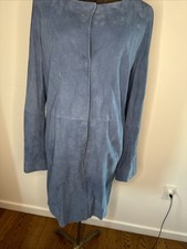 Herno Davide Cenci Italy Suede Duster Blue Jacket 46 $1200