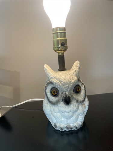Vintage Plaster Snowy Owl Lamp Mid Century Modern Rare Working Condition