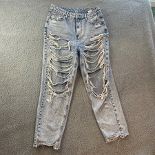 Shein Jeans Womens Medium 6 Blue Denim Wide Leg Baggy Y2K Grunge Baggy
