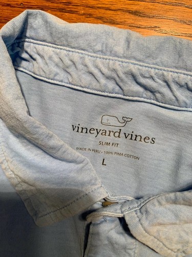 Mens Large Slim Fit Vinyard Vines Light Blue Polo Shirt Pocket - Picture 2 of 5