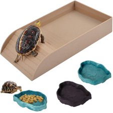 3pcs Tortoise Water Dish with Ramp Turtle Food Water Bowls Rock Reptile Water...