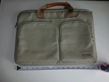 Lacdo Laptop Case Carrier Messenger Bag Light Gray Brown Trim