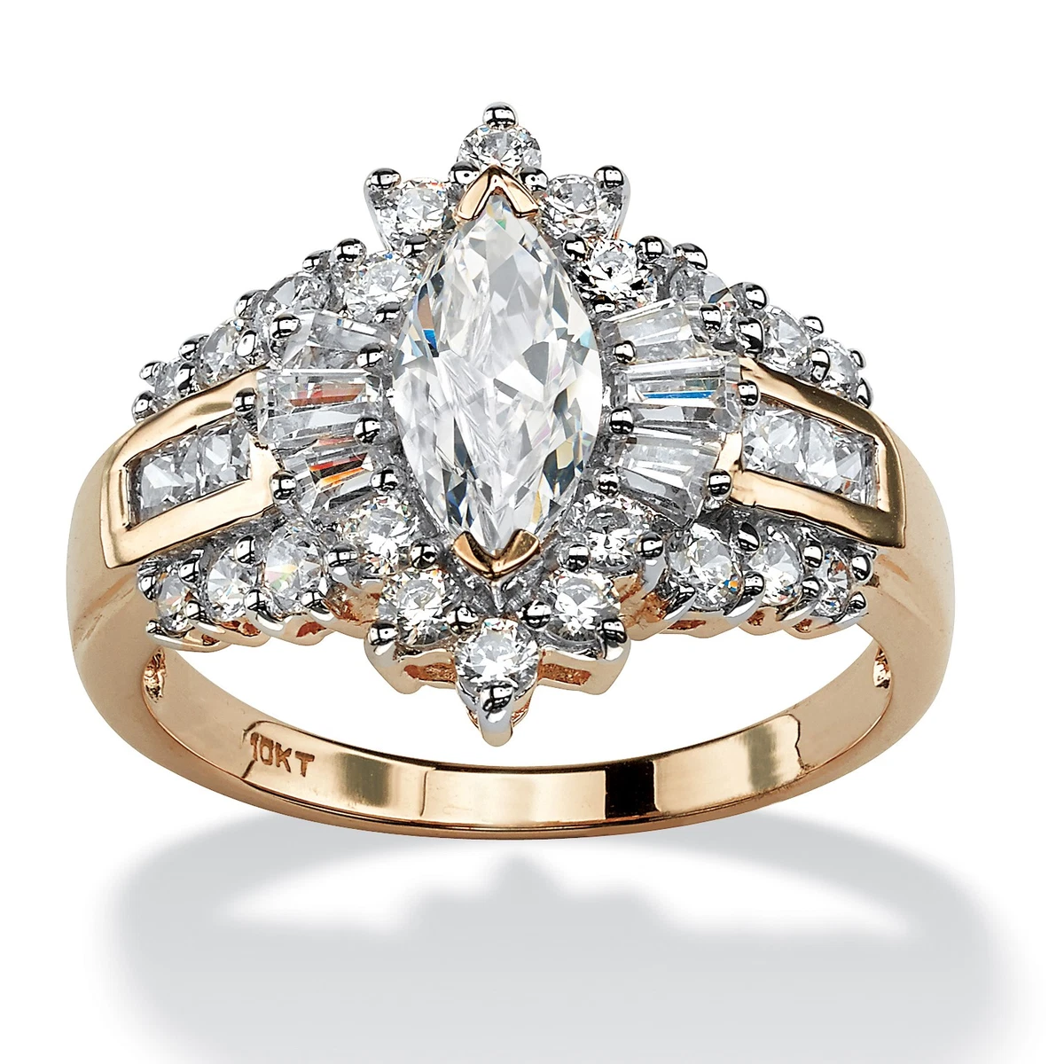 Cubic Zirconia Yellow Gold 10k Engagement/Wedding Ring Set