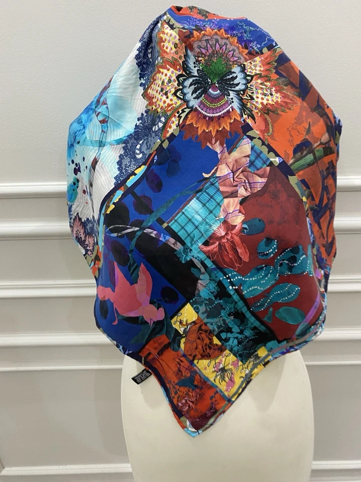 S1#Christian Lacroix bufanda de seda multicolor 26/25 pulgadas Foto 4 de 4