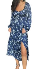 Lush Women’s Navy Blue Floral Midi Dress Long Sleeve Cottagecore Small