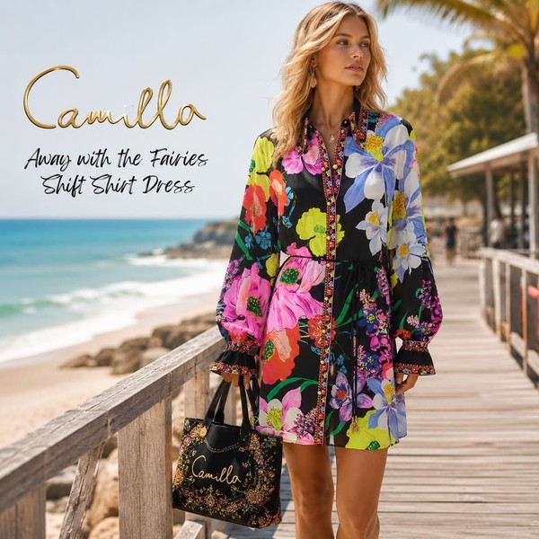 CAMILLA  Away With The Fairies Shirt Dress Size L Silk Crystals Belted Stunning