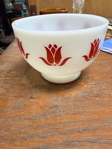 Vintage Anchor Hocking Fire King Milk Glass Tulip Cottage Cheese Bowl - Red
