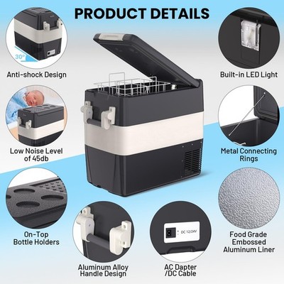 12V Portable Car Refrigerator Freezer ,52 QT Electric Cooler for Camping ,Travel
