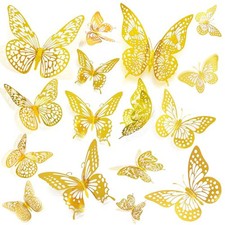 3D Butterfly Wall Decor 48 Pcs 4 Styles 3 Sizes, Gold Butterfly Decorations