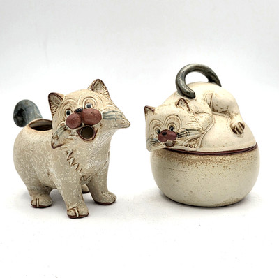 Vintage Giftcraft Redware Cat Creamer And Sugar Set