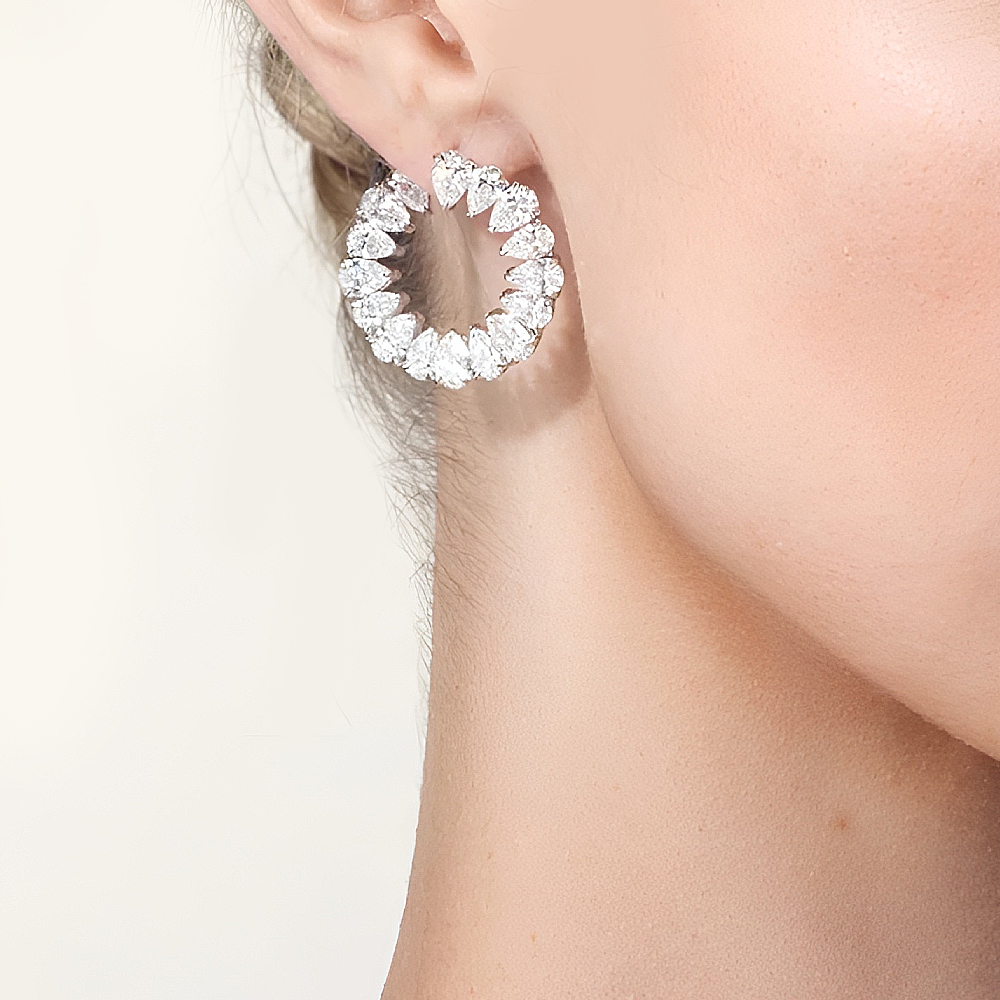 Pear Cut Diamond Earrings 14k White Gold Lab Created 12 Carat Hoops Womens