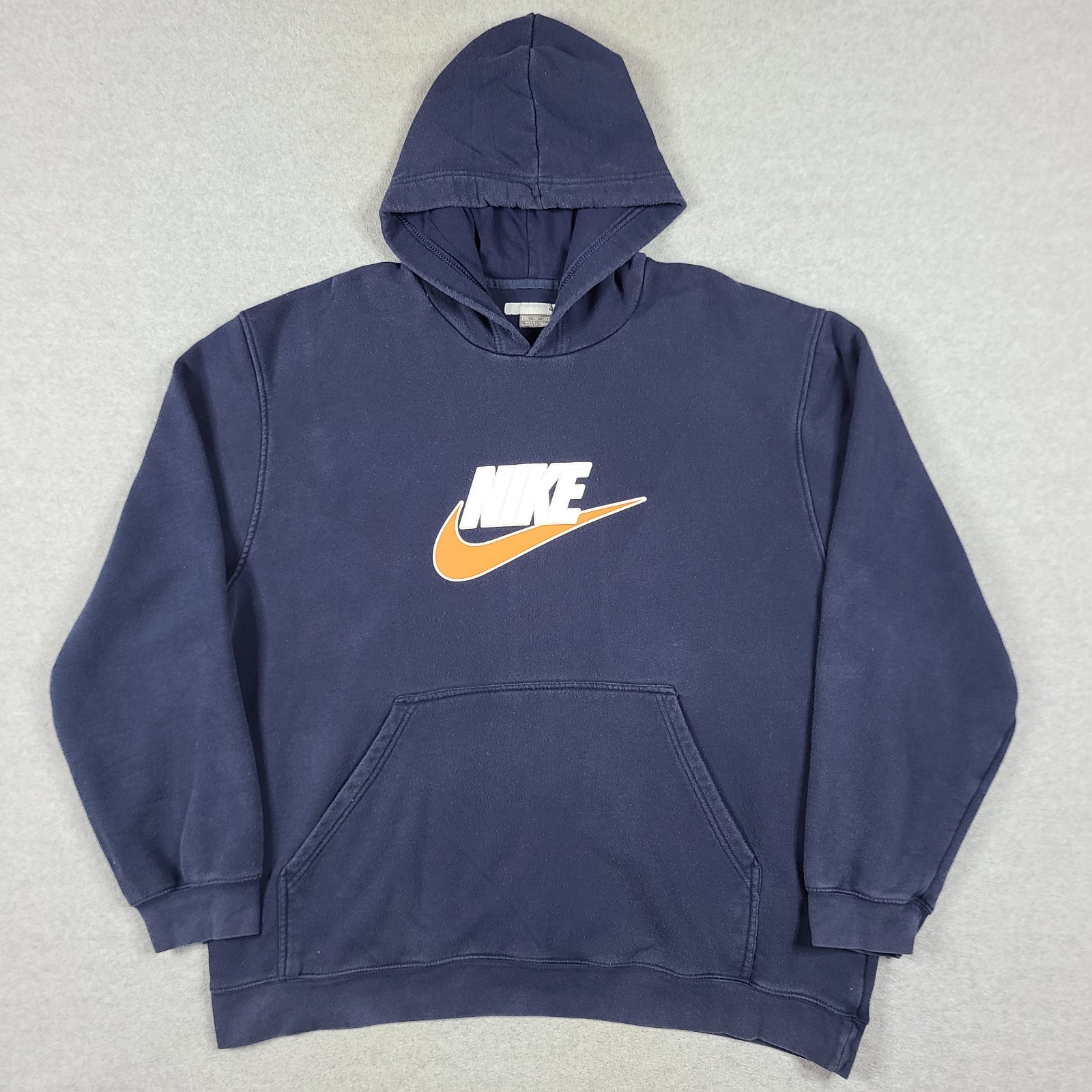 Vintage Y2K Nike Swoosh Hoodie Pullover Sweatshirt 2000s Navy Blue Size 2XL
