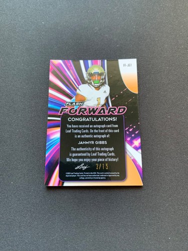 Jahmyr Gibbs /15 Auto 2022 Leaf Flash Forward Pink Sparkle Refractor SP RC - Picture 2 of 2