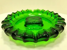 Rare Vtg Fostoria CIGAR Ashtray Glass Emerald Green 4 Coins 1963-64 10" Ext Larg
