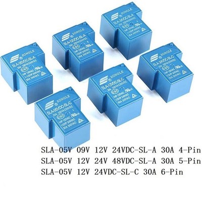 Blau SONGLE Leistung Relais SLA-05V 9V 12V 24V 48VDC-SL-A -SL-C 4/6 Pins 30A T90