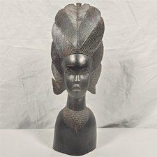 VTG African Bust Sculpture Carved Wood Woman Tribal Art Hand Carved GUC
