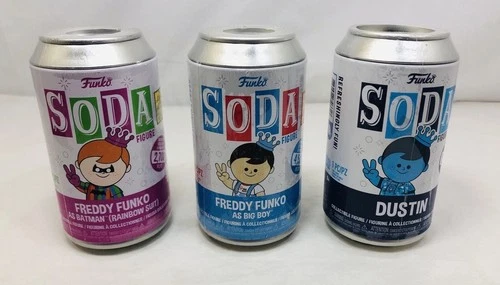 Funko Soda Figure Lot Of 3 Freddy Funko as Big Boy, Batman Rainbow, Dustin NEW