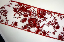 Red Cottage Rose 2.5" x 2 yd Ivory Wired Ribbon Valentine Spring 40 ships free
