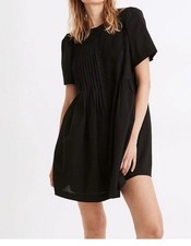 Madewell Lace-Trim Pintuck Button-Front Mini Dress in Black Women's Sz Medium