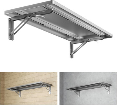 Heavy Duty Adjustable Wall-Mounted Fold Down Garage Shelf - 1.2x3ft Silver