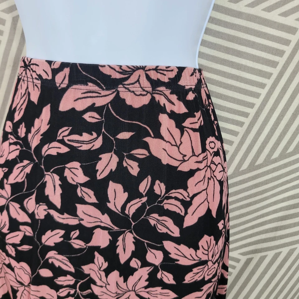 Falda Midi Vintage Talla XS Elástica Cintura Viaje Tejida Negro Rosa Pull On Foto 3 de 4