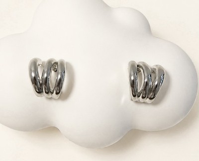 925 Sterling Silver Triple Hoop Huggie Earrings Silver Chunky Stud  Earrings 255