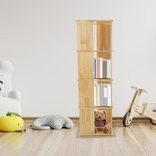 360 Rotating Bookshelf Bookcase Storage Shelf Display Rack Stand, Wood Color