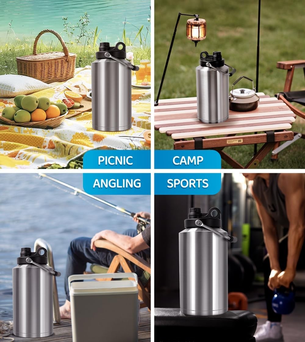 Insulated Water Bottle, 1 Gallon Jug with Handle, 128 oz Stainless Steel Large 
