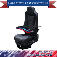 High Back Truck Seat With Belt Arm Rests Diamond Pattern Leather Adjustable