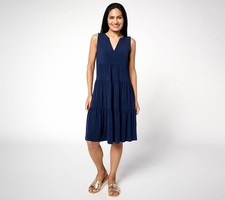 Susan Graver Women's Petite Dress PM Every Day Peite Liquid Knit Blue A649318
