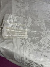 Floral Damask Satin Elegant Formal Tablecloth Set With 10 Napkins 106" L x 60"W