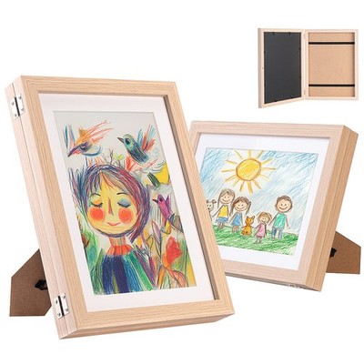 2er-Set Bilderrahmen A4 mit Fach für 150 Kinderzeichnungen, Holz-Optik