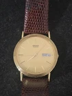 Vintage Seiko Mens Watch 33mm Champagne Dial Leather Date New Battery