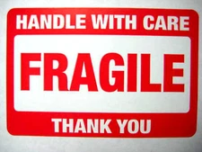 500 2 x 3 Fragile Handle with Care Label Sticker. Plus 15 yellow smiley labels