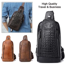Mens Leather Cross Body Shoulder Sling Bag Tactical Travel Backpack Business US