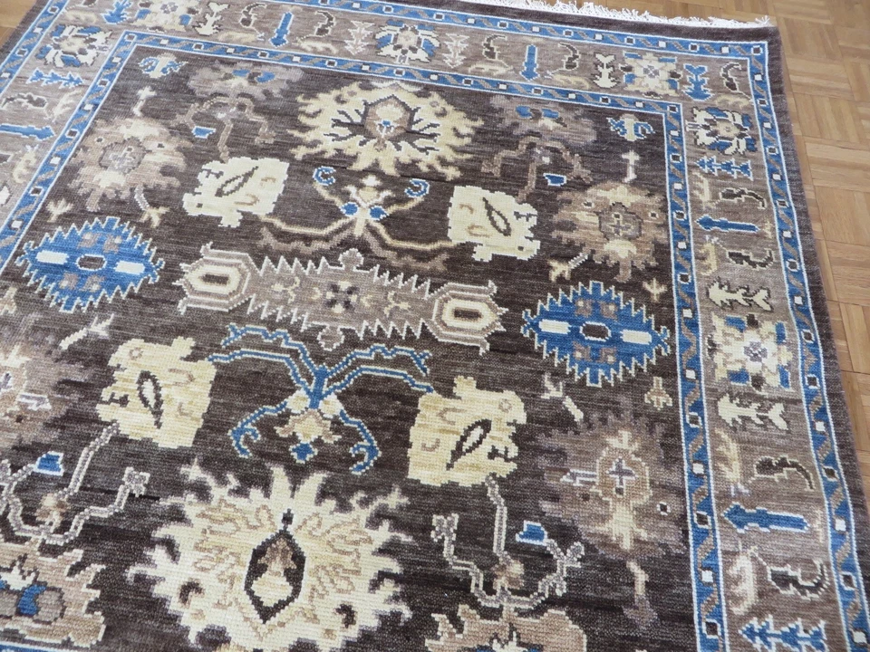 6 x 6 Square Hand Knotted Chocolate Brown Modern Oushak Oriental Rug G13106 - Image 3 of 4