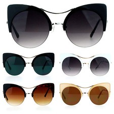 SA106 Retro Half Rim Thick Cat Eye Circle Lens Chic Bat Shape Sunglasses