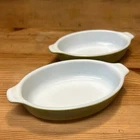 Pair Vintage Pyrex Dark Green 7" Oval Au Gratin Dishes