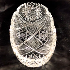 ABP American Brilliant Celery Dish Hand Cut Crystal Diamond Cut Hobstar