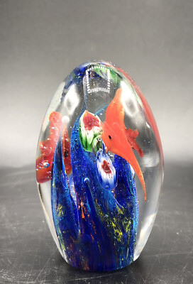 Vtg Murano Art Glass Oval/Egg Shaped Sea Life Aquarium Paperweight