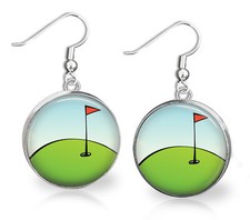 Golf Golfing Golfer Earrings Glass Dome Top 2 Sizes Handmade Gift