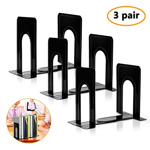 Download Metal Bookends Heavy Duty Black Book Ends Decorative Bookend Supports Non Skid Book Stoppers Bookshelf Holder Stand For Shelves Office School Library 2 Pairs With 1 Pencil Holder Bookends Stationery Office