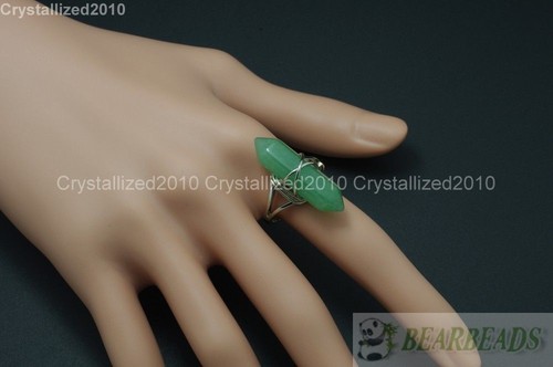 Natural Gemstones Hexagonal Pointed Reiki Chakra Beads Adjustable Ring Healing - Picture 4 of 63