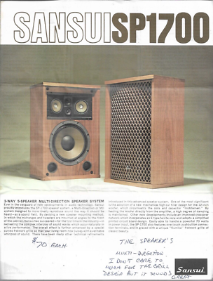 Sansui SP-1700 Speaker Brochure, 2 pg. 1975 - Information | eBay