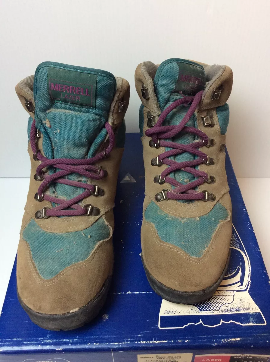 MERRELL Air Cushion Hiking Boots Vintage Shoes Women's size 9 Teal & Gray