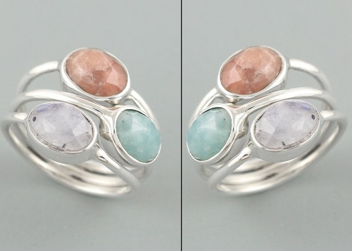 925 Plata de Ley Luna & Larimar Gemas Hecho a Mano Anillo Su Ropa Fiesta Regalo - Imagen 3 de 3
